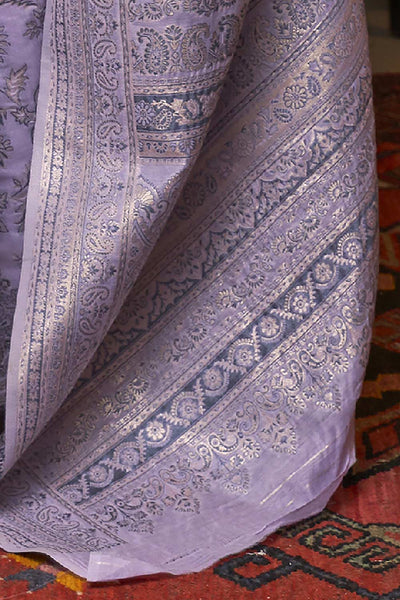 Buy Lila Lavender Art Silk Floral Banarasi One Minute Saree Online - Back