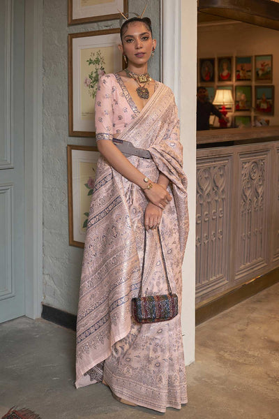 Buy Aaliya Peach Art Silk Floral Banarasi One Minute Saree Online - One Minute Saree
