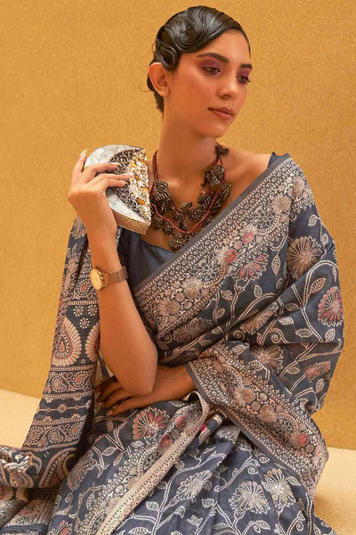 Shop Megha Grey Art Silk Floral Muga One Minute Saree at best offer at our  Store - One Minute Saree