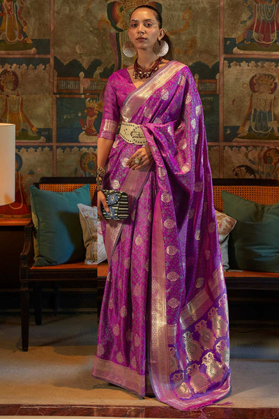 Buy Rani Purple Art Silk Paisley Design One Minute Saree Online - One Minute Saree