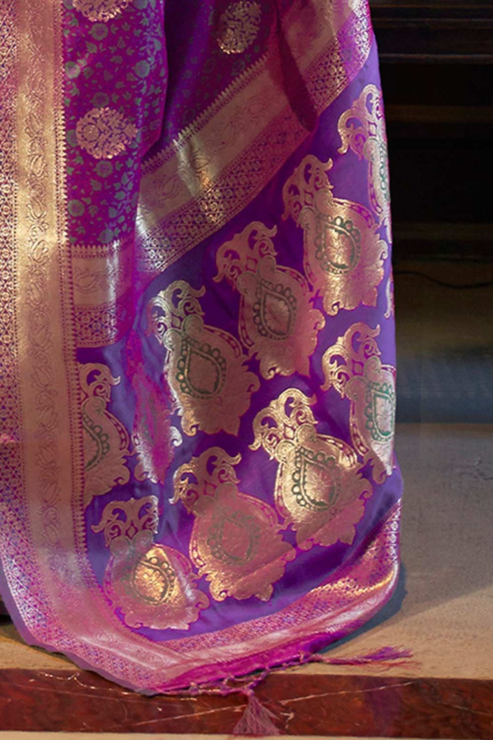 Buy Rani Purple Art Silk Paisley Design One Minute Saree Online - Back