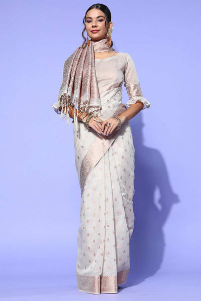Buy Sonam Off-White Modal Woven Design One Minute Saree Online - One Minute Saree
