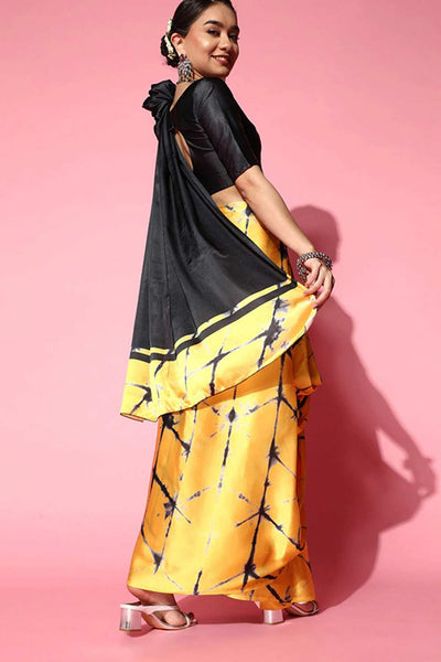 Shop Zeenat Yellow & Black Crepe Tie Dye One Minute Saree at best offer at our  Store - One Minute Saree