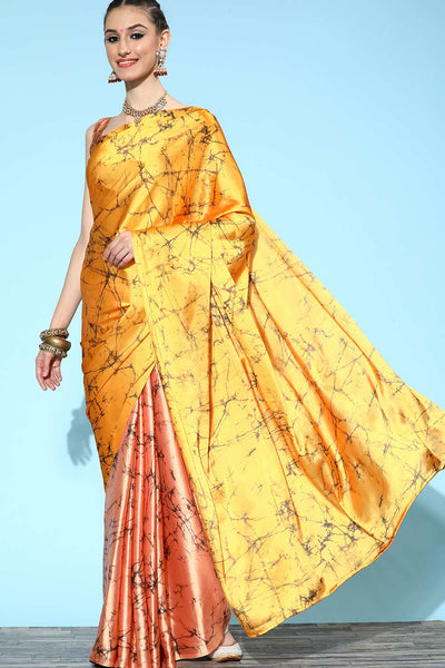 Buy Addison Yellow Crepe Tie Dye Print One Minute Saree Online - One Minute Saree