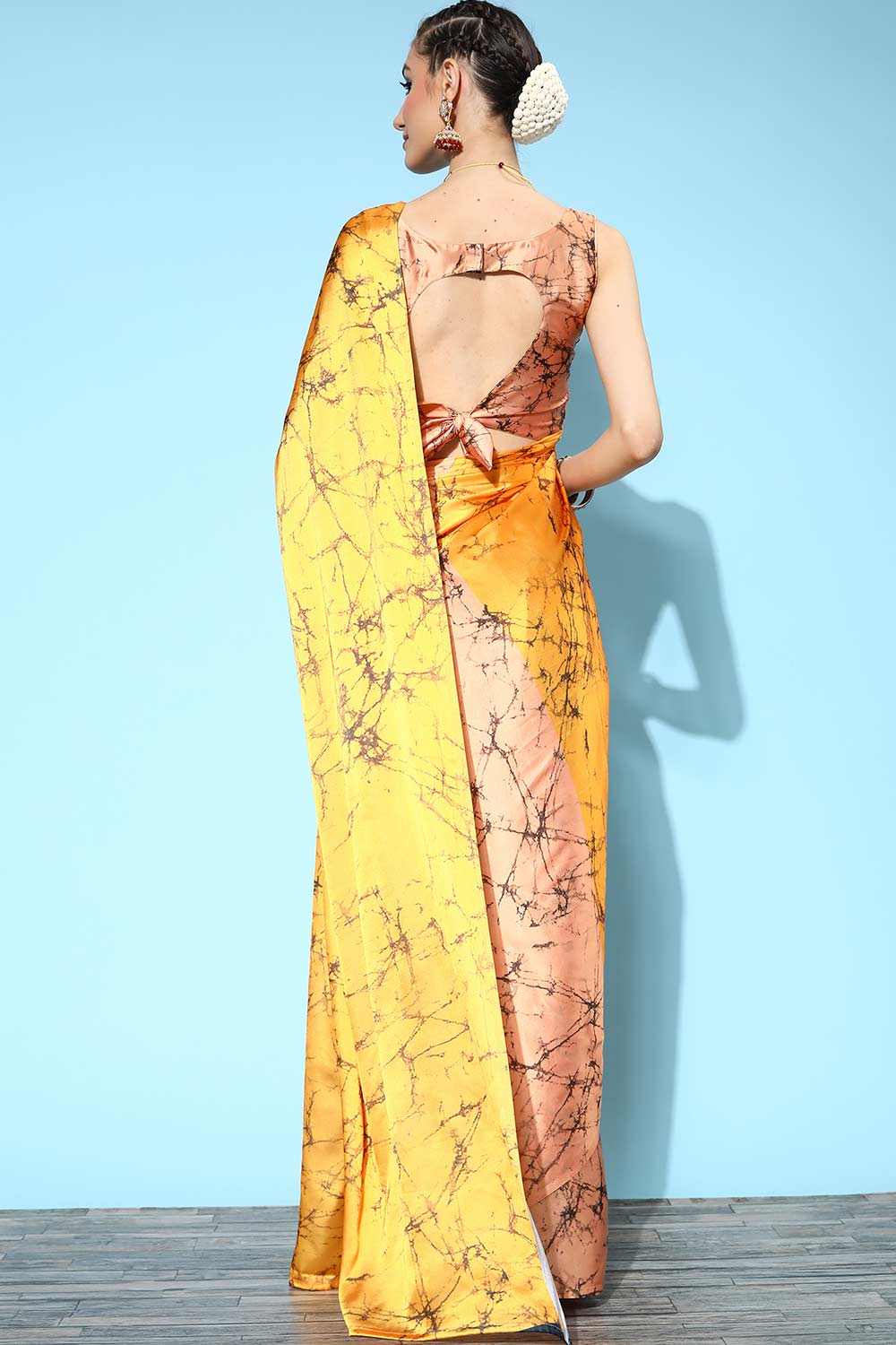 Shop Addison Yellow Crepe Tie Dye Print One Minute Saree at best offer at our  Store - One Minute Saree