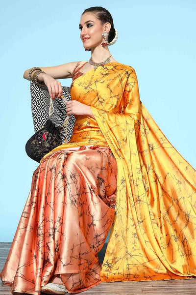 Buy Addison Yellow Crepe Tie Dye Print One Minute Saree Online - Back