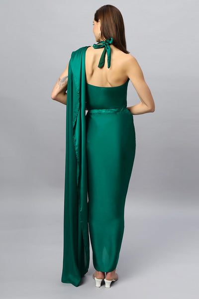 Buy Lillia Emerald Green Satin Silk Sarong Saree Online