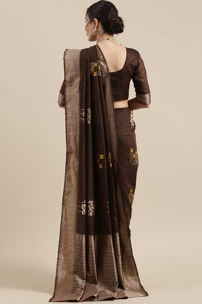 Shop Isha Brown Floral Woven Linen One Minute Saree at best offer at our  Store - One Minute Saree