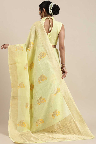 Shop Josie Yellow Floral Woven Linen One Minute Saree at best offer at our  Store - One Minute Saree