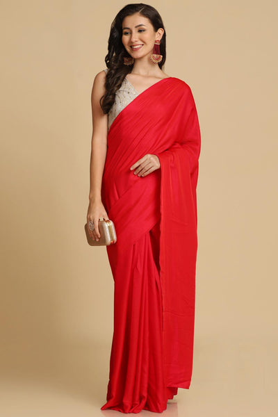 Buy Sapna Red Zari Woven Fancy Satin One Minute Saree Online - One Minute Saree