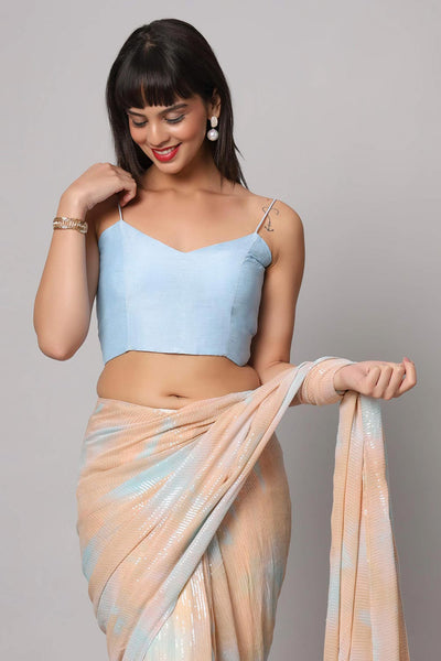 Buy Lorna Sky Blue Raw Silk  Strappy Blouse Online - One Minute Saree