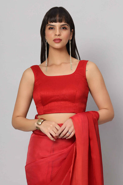 Buy ﻿Raina Red Raw Silk Sleeveless Blouse Online - One Minute Saree
