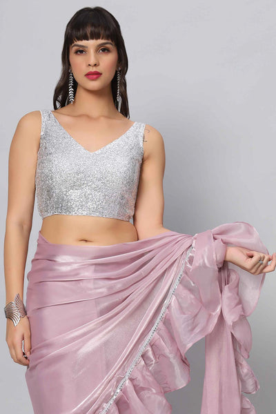 Buy Elise Silver Sequins Sleeveless Blouse Online - One Minute Saree