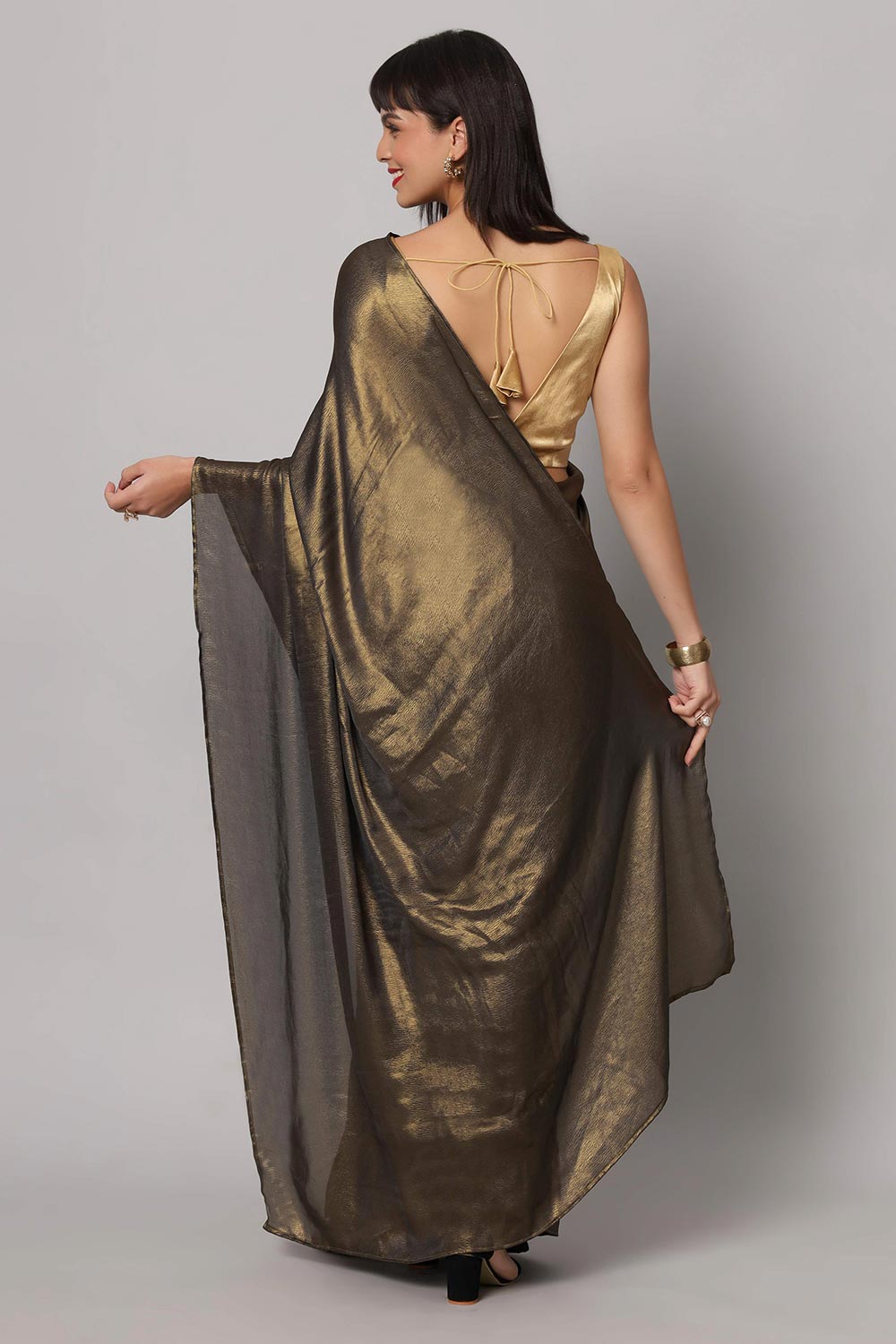 Shop Layla  Gold Comfort Stretch Satin Sleeveless Blouse at best offer at our  Store - One Minute Saree