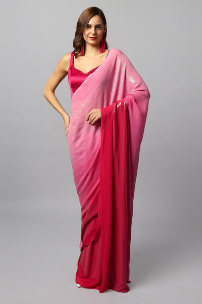 Buy Ashley Luxe Fuchsia Ombre Georgette Sequin One Minute Saree Online - One Minute Saree