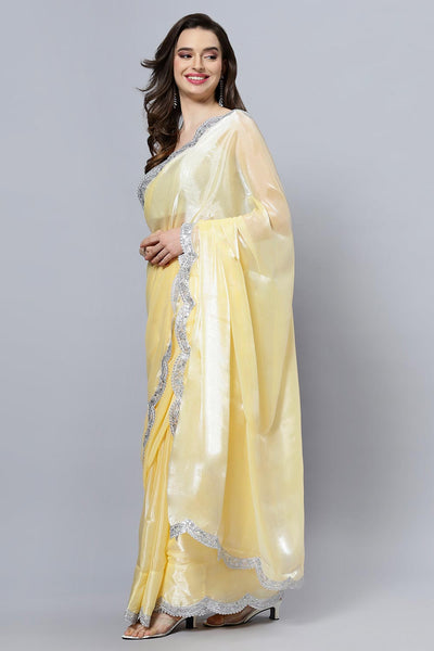 Shop Candie Yellow Soft Organza Scallop Border One Minute Saree at best offer at our  Store - One Minute Saree