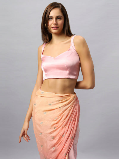 Buy Pariza Peach Chinon Silk Sarong Saree with Gold Sequin Work Online - Side