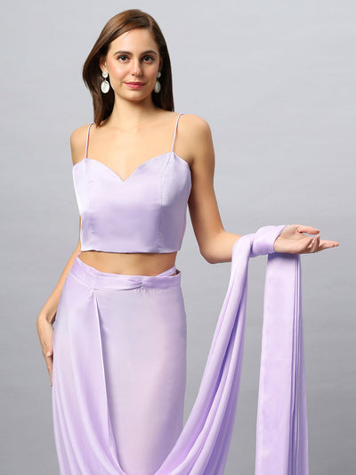 Buy Isa Satin Silk Lavender Sarong Saree Online - Side