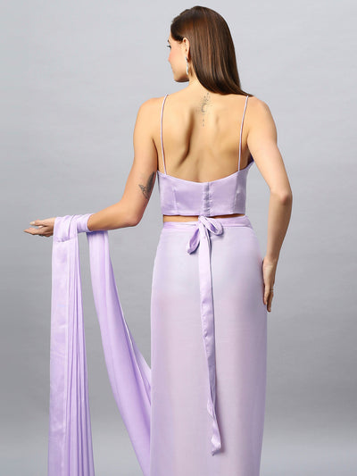 Buy Isa Satin Silk Lavender Sarong Saree Online - Zoom In