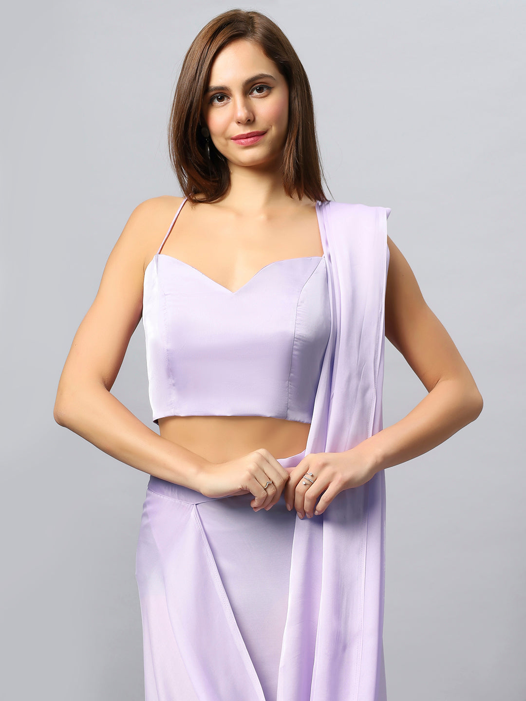 Buy Isa Satin Silk Lavender Sarong Saree Online - Zoom Out