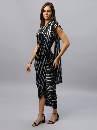 Buy Rihana Black & White Modal Satin Tie Dye Sarong Saree Online
