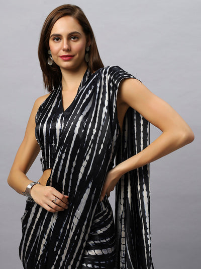Buy Rihana Black & White Modal Satin Tie Dye Sarong Saree Online - Zoom Out