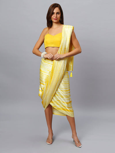 Buy Avril Yellow Modal Satin Tie Dye Sarong Saree Online - One Minute Saree
