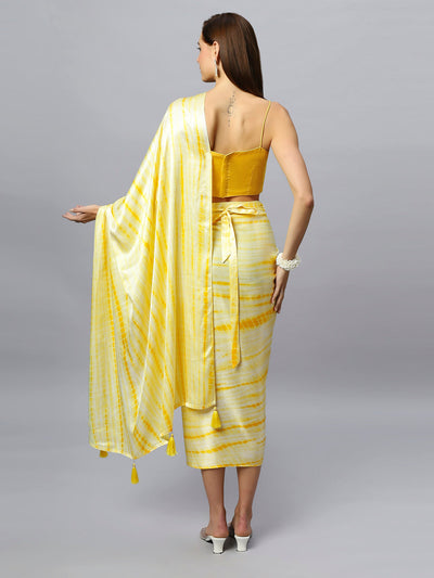 Buy Avril Yellow Modal Satin Tie Dye Sarong Saree Online - Front