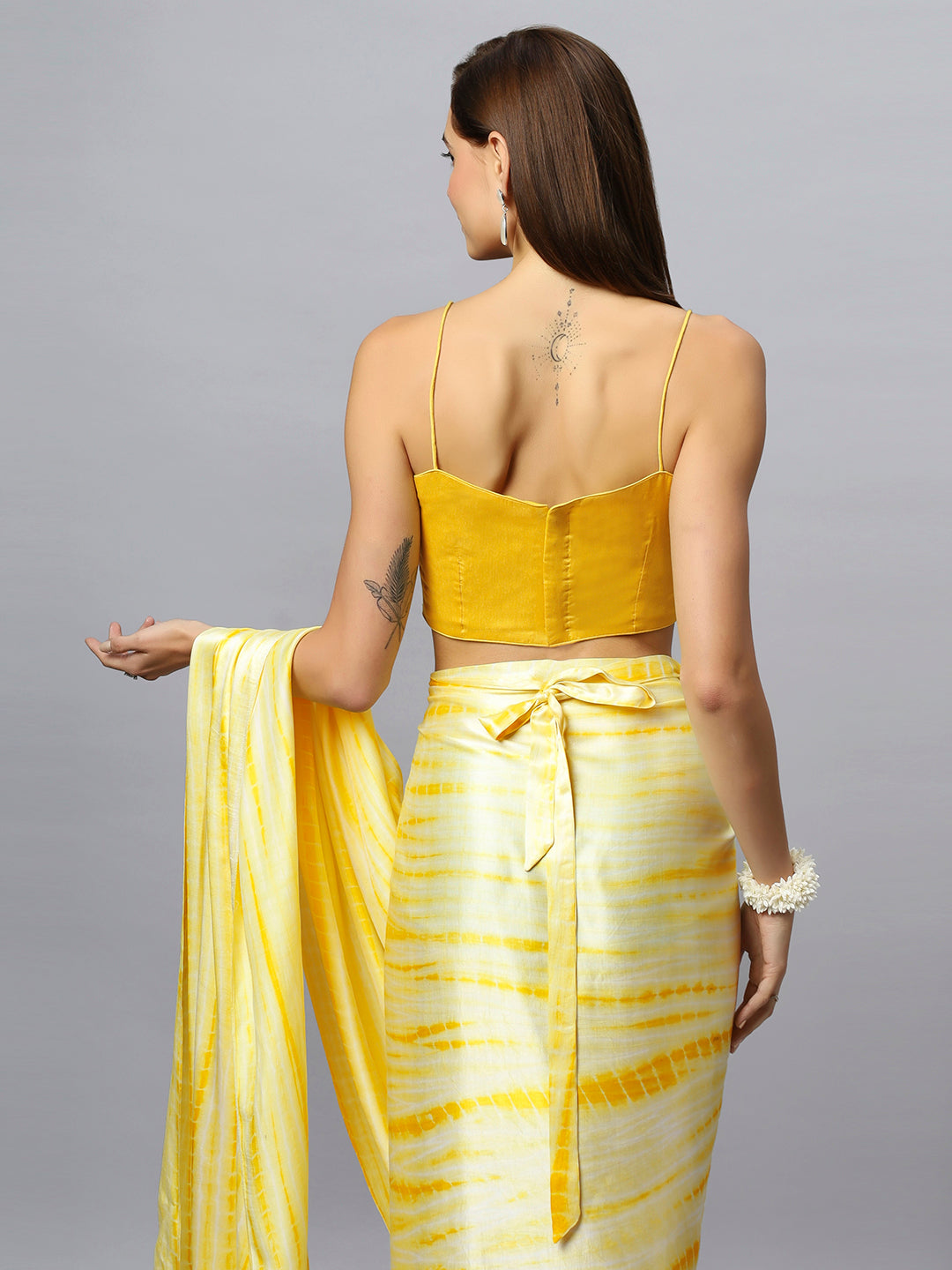 Buy Avril Yellow Modal Satin Tie Dye Sarong Saree Online - Zoom In