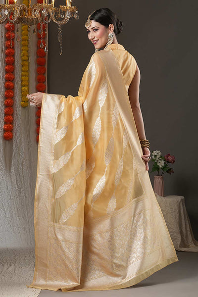 Shop Silia Yellow Organza Dabu One Minute Saree at best offer at our  Store - One Minute Saree