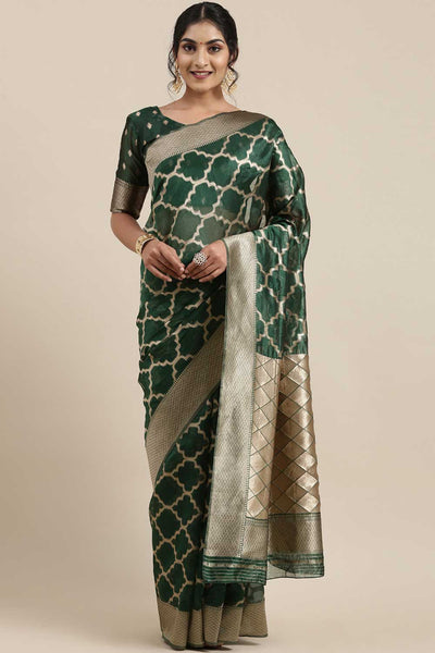 Buy Wasila Green Floral Organza One Minute Saree Online - One Minute Saree