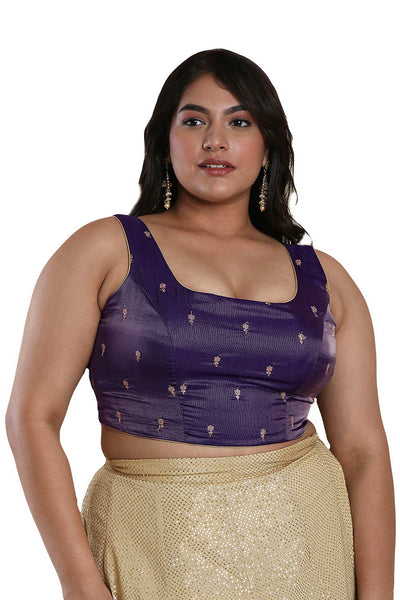 Buy Pia Purple Tissue Embroidered Square Neck Full-Figure Blouse Online - One Minute Saree