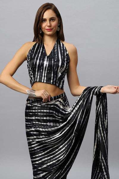 Buy Rihana Black & White Tie Dye Modal Satin Halter Online - One Minute Saree