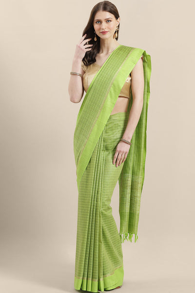 Buy Uma Green Woven Silk One Minute Saree Online - One Minute Saree