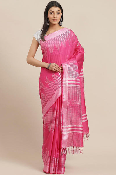 Buy Isha Pink Woven Silk One Minute Saree Online - One Minute Saree