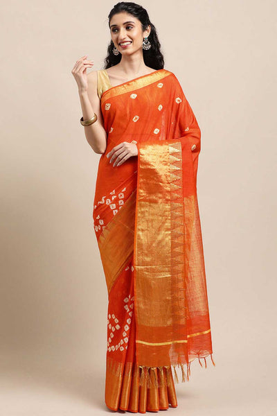 Buy Aisha Orange Zari Woven Blended Silk One Minute Saree Online - One Minute Saree