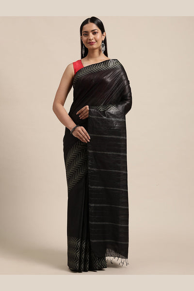 Buy Gina Black Woven Cotton Silk One Minute Saree Online - One Minute Saree