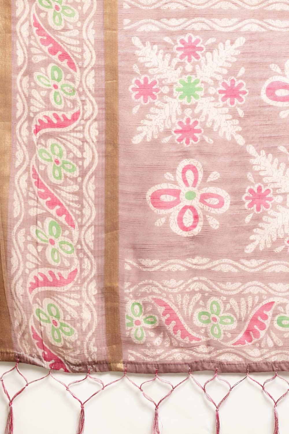 Buy Pulki Pink Linen Blend Floral Taant One Minute Saree Online - Front