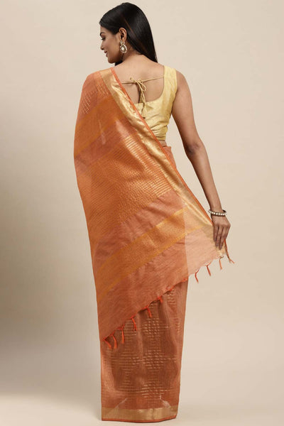 Shop Pulki Orange Silk Blend Stripe One Minute Saree at best offer at our  Store - One Minute Saree