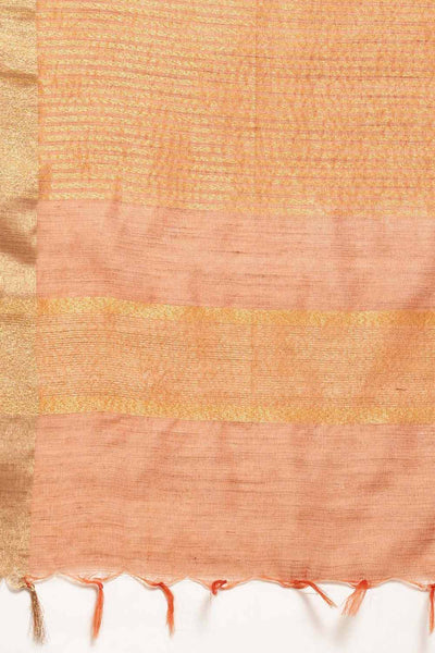 Buy Pulki Orange Silk Blend Stripe One Minute Saree Online - Back