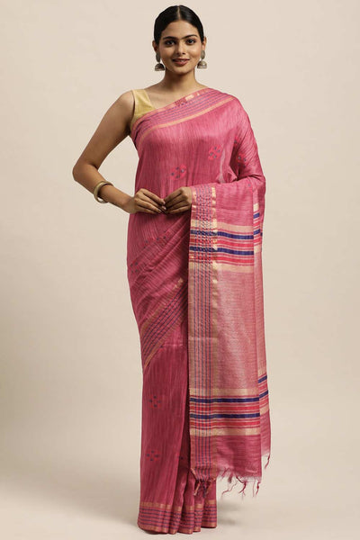 Buy Lilliann Pink Zari Woven Silk Blend One Minute Saree Online - One Minute Saree