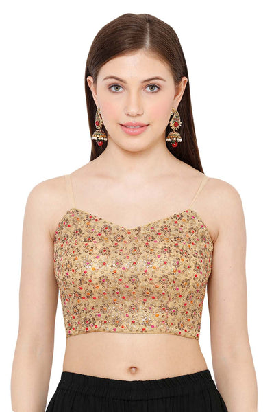 Buy Charin Beige Net Embroidered Strappy Sleeveless Blouse Online - One Minute Saree