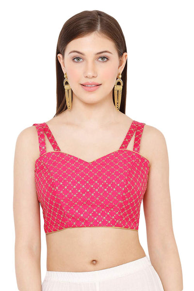 Buy Rina Pink Dupion Art Silk Embroidered Strappy Sleeveless Blouse Online - One Minute Saree