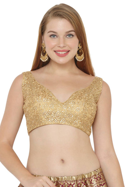 Buy Cassie Beige Net Sequin Embroidered Sleeveless Blouse Online - One Minute Saree