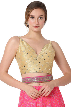 Buy Diana Gold Dupion Art Silk Embroidered Strappy Sleeveless Blouse Online - One Minute Saree
