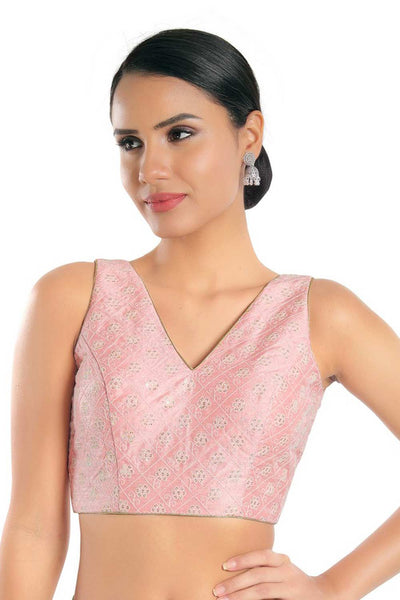 Buy Blanche Baby Pink Art Silk Embroidered Sleeveless Blouse Online - One Minute Saree