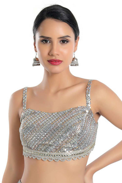 Buy Selena Grey Georgette Sequin Strappy Sleeveless Blouse Online - One Minute Saree
