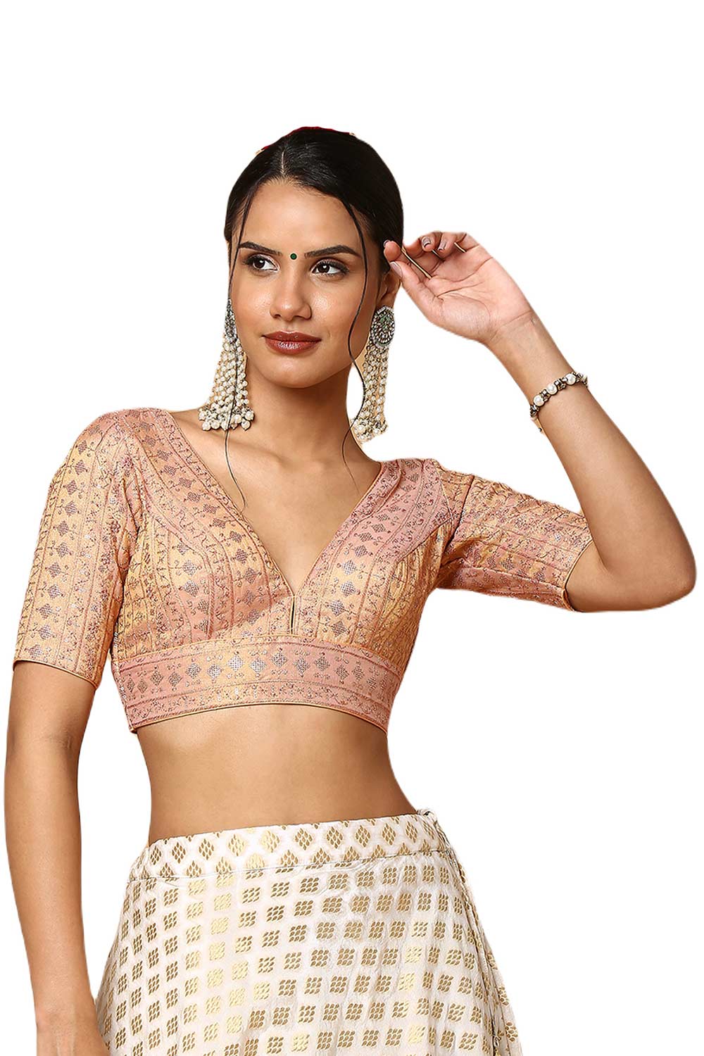 Buy Adina Rose Gold Silk Blend Half Sleeves Blouse Online - One Minute Saree