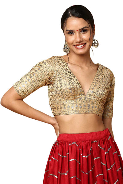 Buy Adina Copper Gold Half Sleeve Embroidered Blouse Online - One Minute Saree
