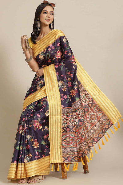 Buy Mandy Multi-Color Soft Art Silk Floral Printed Banarasi One Minute Saree Online - One Minute Saree